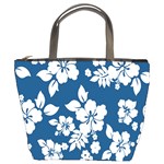 Hibiscus Flowers Seamless Blue White Hawaiian Bucket Bags Front