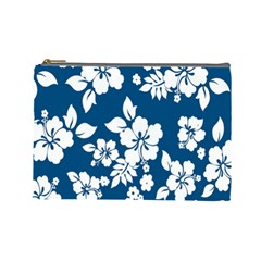 Hibiscus Flowers Seamless Blue White Hawaiian Cosmetic Bag (large)  by Mariart