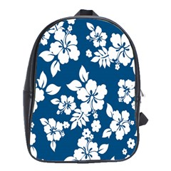 Hibiscus Flowers Seamless Blue White Hawaiian School Bags(large)  by Mariart