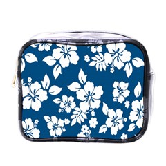 Hibiscus Flowers Seamless Blue White Hawaiian Mini Toiletries Bags