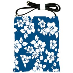 Hibiscus Flowers Seamless Blue White Hawaiian Shoulder Sling Bags by Mariart