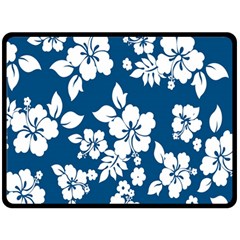 Hibiscus Flowers Seamless Blue White Hawaiian Fleece Blanket (large)  by Mariart