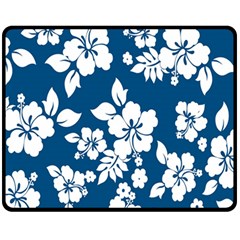 Hibiscus Flowers Seamless Blue White Hawaiian Fleece Blanket (medium)  by Mariart