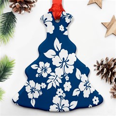 Hibiscus Flowers Seamless Blue White Hawaiian Christmas Tree Ornament (two Sides) by Mariart