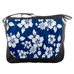 Hibiscus Flowers Seamless Blue White Hawaiian Messenger Bags by Mariart