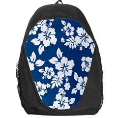 Hibiscus Flowers Seamless Blue White Hawaiian Backpack Bag by Mariart