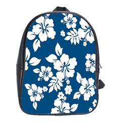 Hibiscus Flowers Seamless Blue White Hawaiian School Bags (xl)  by Mariart