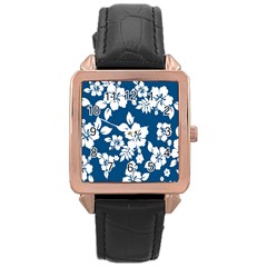 Hibiscus Flowers Seamless Blue White Hawaiian Rose Gold Leather Watch  by Mariart