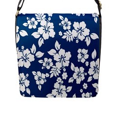 Hibiscus Flowers Seamless Blue White Hawaiian Flap Messenger Bag (l)  by Mariart