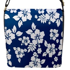 Hibiscus Flowers Seamless Blue White Hawaiian Flap Messenger Bag (s)