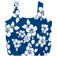 Hibiscus Flowers Seamless Blue White Hawaiian Full Print Recycle Bags (l) 