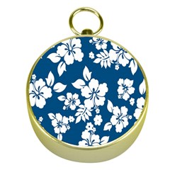 Hibiscus Flowers Seamless Blue White Hawaiian Gold Compasses by Mariart