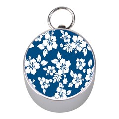 Hibiscus Flowers Seamless Blue White Hawaiian Mini Silver Compasses by Mariart