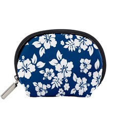 Hibiscus Flowers Seamless Blue White Hawaiian Accessory Pouches (small) 