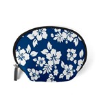 Hibiscus Flowers Seamless Blue White Hawaiian Accessory Pouches (Small)  Back