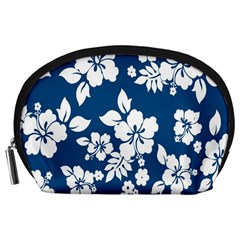 Hibiscus Flowers Seamless Blue White Hawaiian Accessory Pouches (large)  by Mariart