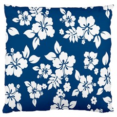 Hibiscus Flowers Seamless Blue White Hawaiian Large Flano Cushion Case (two Sides) by Mariart