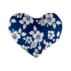 Hibiscus Flowers Seamless Blue White Hawaiian Standard 16  Premium Flano Heart Shape Cushions by Mariart