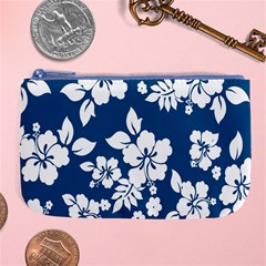 Hibiscus Flowers Seamless Blue White Hawaiian Large Coin Purse