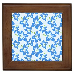 Hibiscus Flowers Seamless Blue Framed Tiles