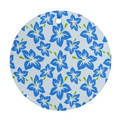 Hibiscus Flowers Seamless Blue Ornament (round)