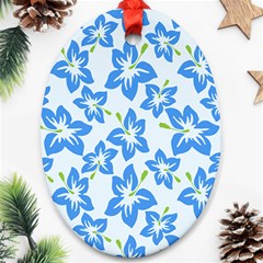 Hibiscus Flowers Seamless Blue Ornament (oval)