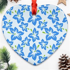 Hibiscus Flowers Seamless Blue Ornament (heart)