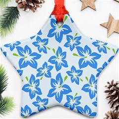 Hibiscus Flowers Seamless Blue Ornament (star)