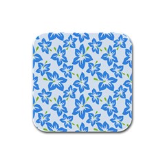 Hibiscus Flowers Seamless Blue Rubber Square Coaster (4 Pack) 