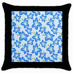 Hibiscus Flowers Seamless Blue Throw Pillow Case (black)