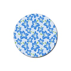 Hibiscus Flowers Seamless Blue Rubber Round Coaster (4 Pack)  by Mariart