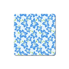 Hibiscus Flowers Seamless Blue Square Magnet