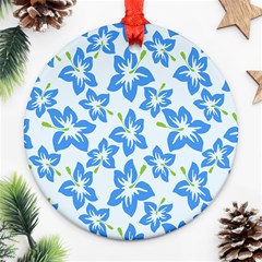 Hibiscus Flowers Seamless Blue Round Ornament (two Sides) by Mariart