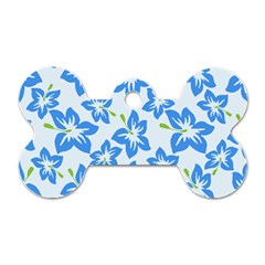 Hibiscus Flowers Seamless Blue Dog Tag Bone (one Side)