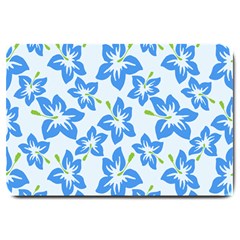 Hibiscus Flowers Seamless Blue Large Doormat  by Mariart