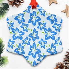 Hibiscus Flowers Seamless Blue Snowflake Ornament (two Sides)