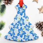 Hibiscus Flowers Seamless Blue Christmas Tree Ornament (Two Sides) Back