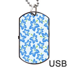 Hibiscus Flowers Seamless Blue Dog Tag Usb Flash (one Side) by Mariart