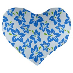 Hibiscus Flowers Seamless Blue Large 19  Premium Heart Shape Cushions by Mariart