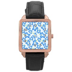 Hibiscus Flowers Seamless Blue Rose Gold Leather Watch  by Mariart