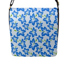 Hibiscus Flowers Seamless Blue Flap Messenger Bag (l)  by Mariart