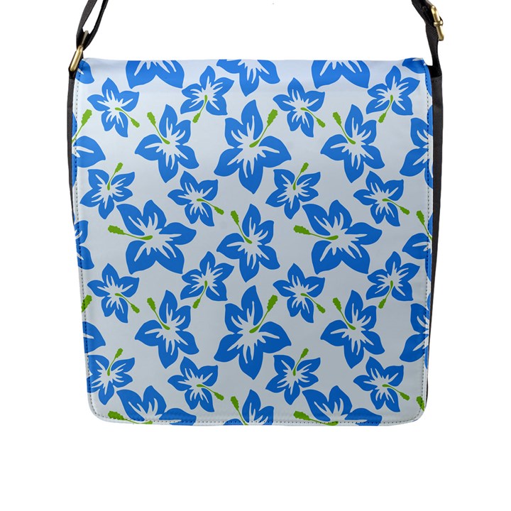 Hibiscus Flowers Seamless Blue Flap Messenger Bag (L) 