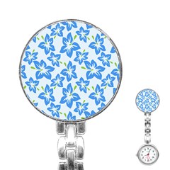 Hibiscus Flowers Seamless Blue Stainless Steel Nurses Watch