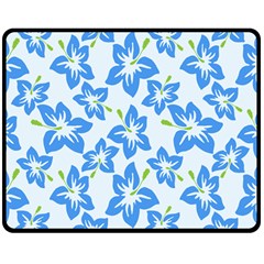 Hibiscus Flowers Seamless Blue Double Sided Fleece Blanket (medium)  by Mariart