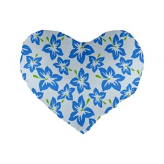 Hibiscus Flowers Seamless Blue Standard 16  Premium Flano Heart Shape Cushions by Mariart