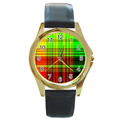 Line Light Neon Red Green Round Gold Metal Watch by Mariart