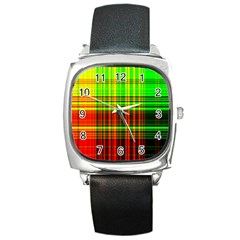 Line Light Neon Red Green Square Metal Watch