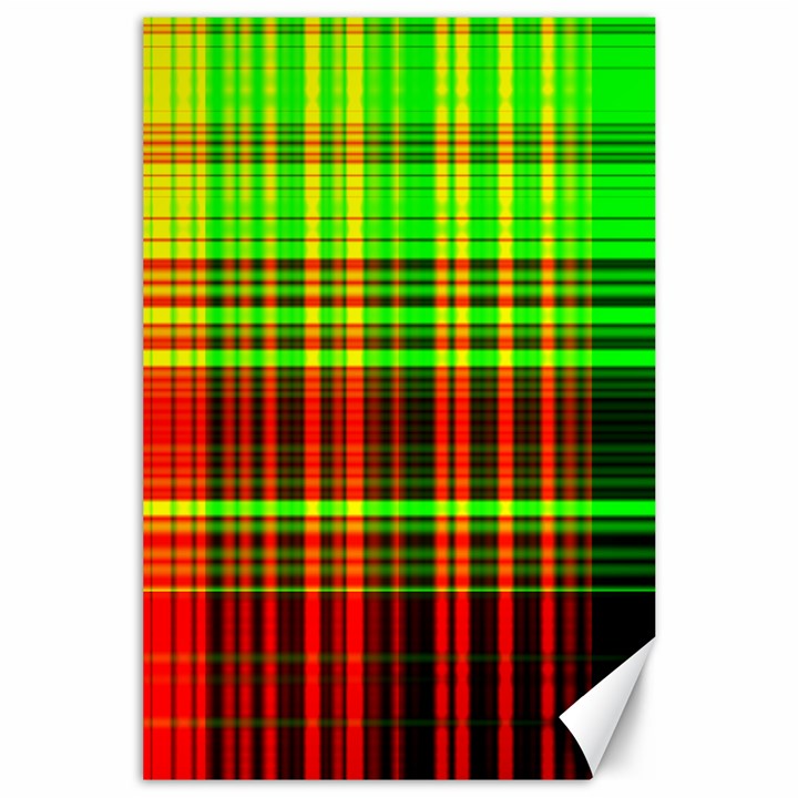 Line Light Neon Red Green Canvas 24  x 36 