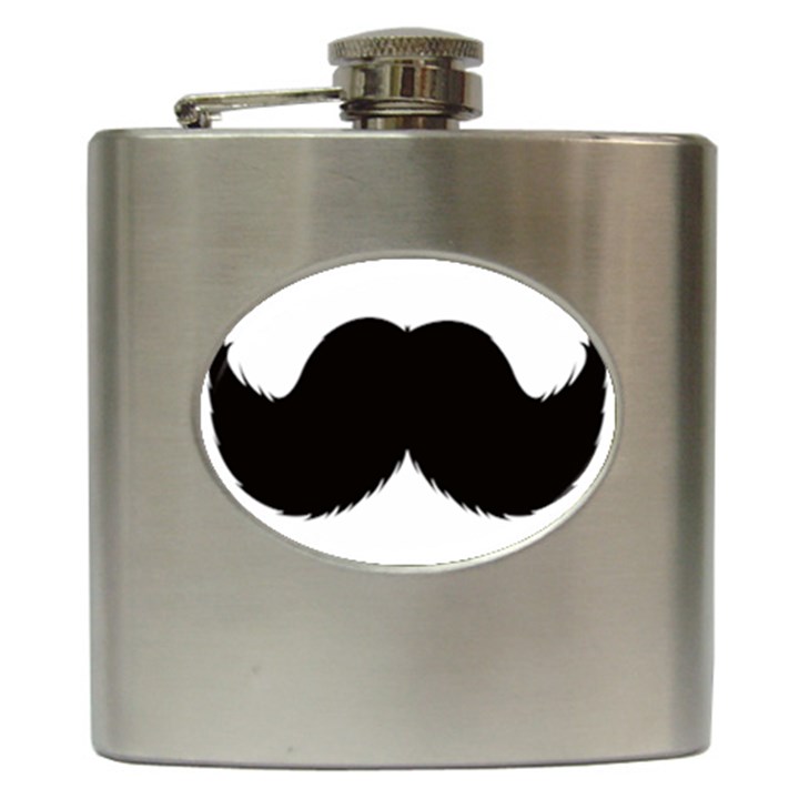 Mustache Owl Hair Black Man Hip Flask (6 oz)