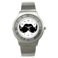 Mustache Owl Hair Black Man Stainless Steel Watch by Mariart